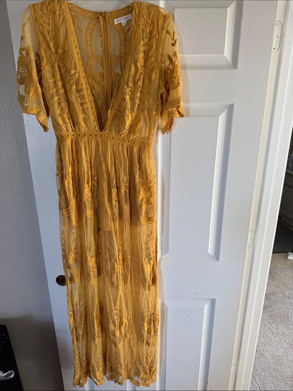 Honey Punch Mustard Yellow Lace Maxi Dress